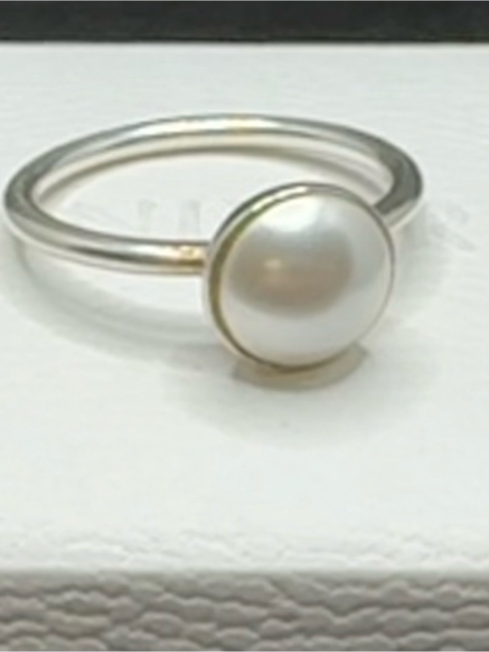 Pandora Silver Pearl Stud Earrings and Size 6 Ring - Picture 2 of 6